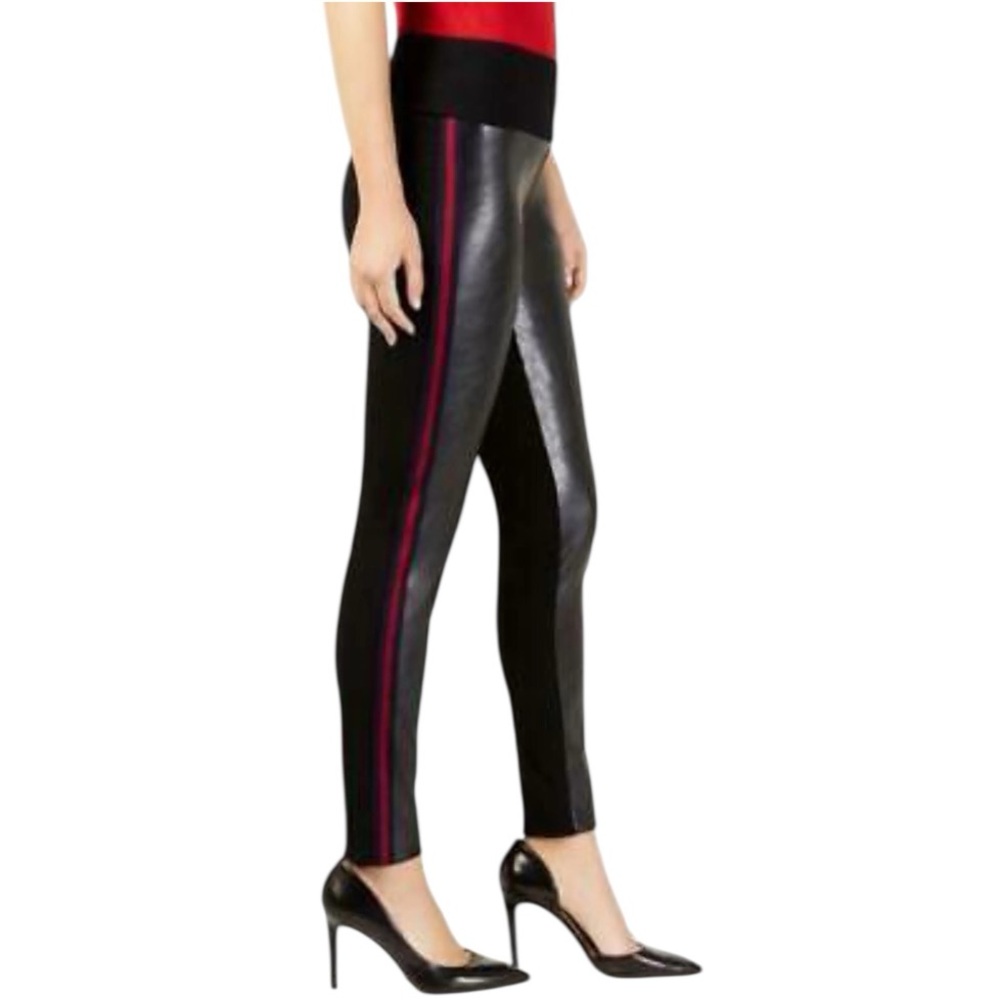 INC Faux Leather Front Skinny Side Striped Ponte Knit Pants Leggings Size 16